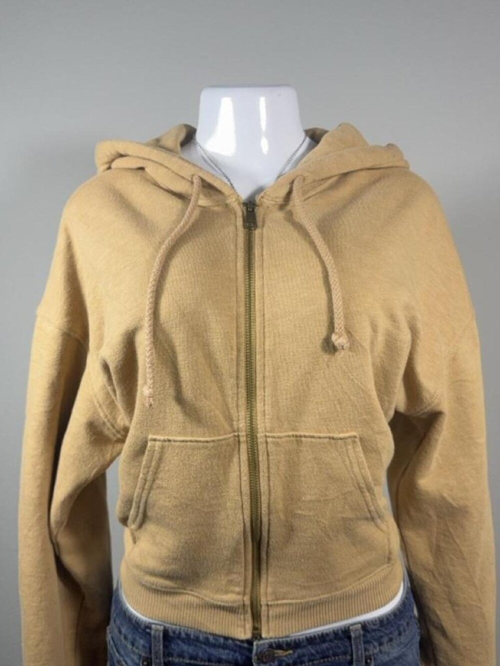 American Eagle hoodie tan full zip lightweight fleece Medium
